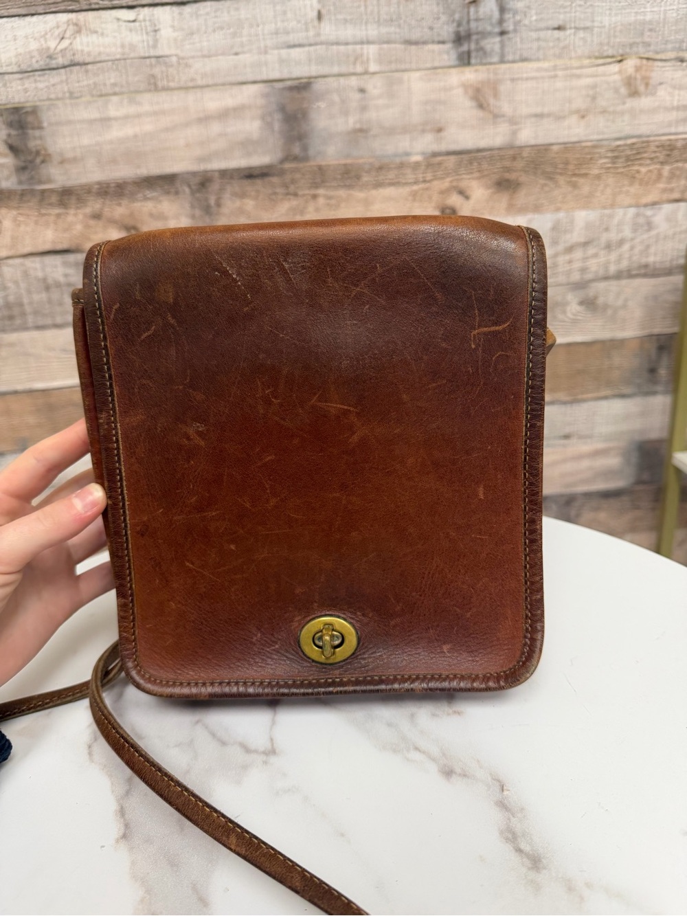 Coach brown vintage leather Compact Pouch 9620 crossbody pouch